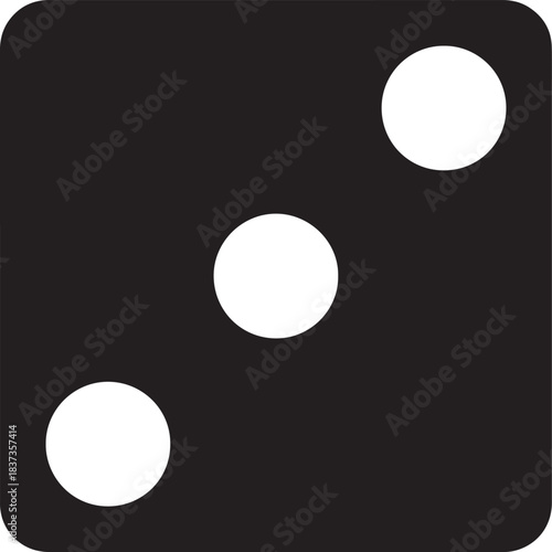 A black silhouette of a single die showing the number three with three white pips arranged diagonally isolated on transparent background