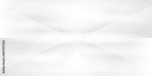 Wall and floor mockup. Empty white room. Wide wall with light effect. Interior template with wooden floor. Clean living space template. Vector illustration.