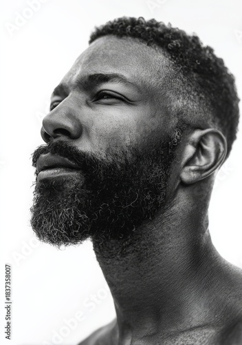 black and white portrait of a man with beard and mustache