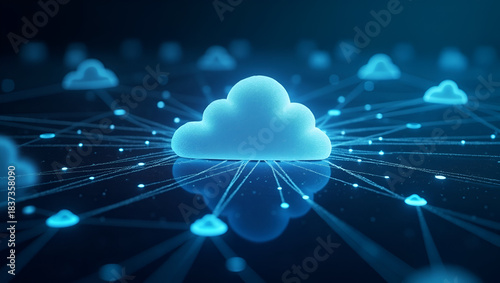 Dynamic image featuring robust cloud computing network with advanced digital connectivity and integrated IT infrastructure supporting high performance digital ecosystems in  Photo Stock  Concept  and 