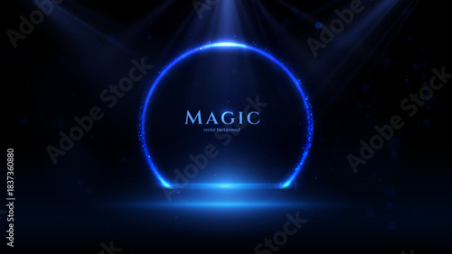 Round frame of blue bokeh lights for modern corporate awards. This tech-inspired border is perfect for digital certificates, employee achievement graphic, and innovation awards in the tech and finance