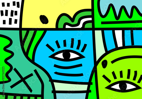 vector abstract portraits deeply inspired by Cubism, Pop Art