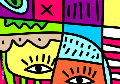 vector abstract portraits deeply inspired by Cubism, Pop Art