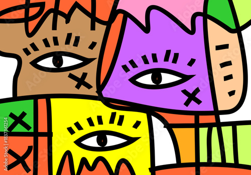 contemporary vector abstract portraits characterized by a fusion of Cubism, Pop Art, and Street Art Doodle