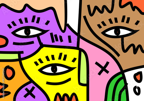 contemporary vector abstract portraits characterized by a fusion of Cubism, Pop Art, and Street Art Doodle