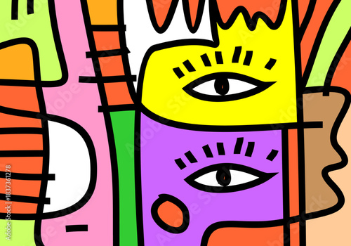 contemporary vector abstract portraits characterized by a fusion of Cubism, Pop Art, and Street Art Doodle
