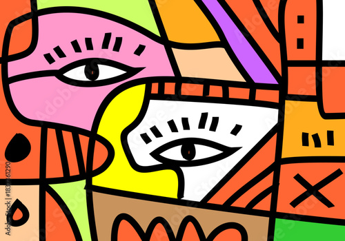 contemporary vector abstract portraits characterized by a fusion of Cubism, Pop Art, and Street Art Doodle