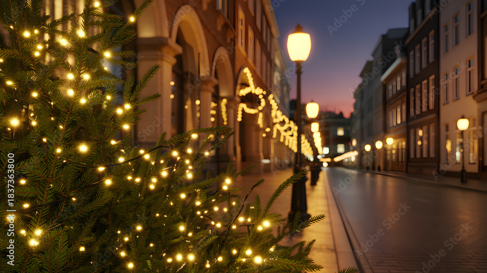 Fototapeta premium Enchanted christmas evening in a european town