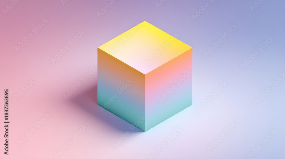 Fototapeta premium a minimalist illustration of an isometric cube with a gradient background featuring a pastel color palette and soft lighting