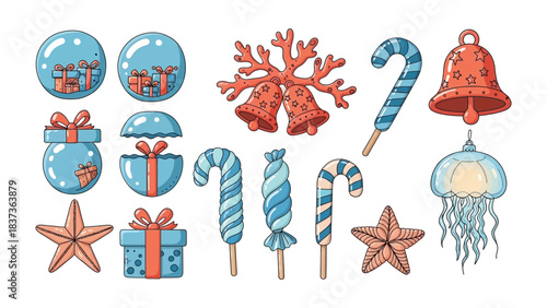 Under the Sea Christmas Decorations: A collection of charming underwater Christmas ornaments and festive elements, capturing the beauty of the holiday season with a unique aquatic theme.