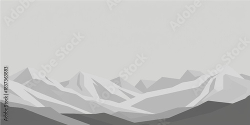 Winter landscape vector illustration of snow covered mountains and frozen ice peaks under a blue sky