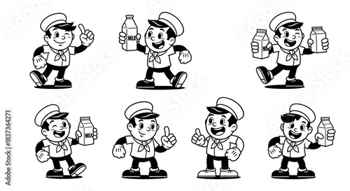 Vintage Milkman Character Set with Multiple Poses and Actions.