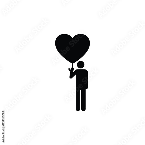 Man Stick Figure Holding Giant Heart Icon - Love Gift and Admiration 