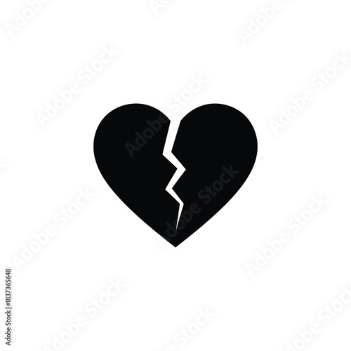 Black Broken Heart Icon - Heartbreak, Sadness, and Breakup Symbol 