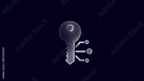 Cryptocurrency key icon animation with neon line on black background