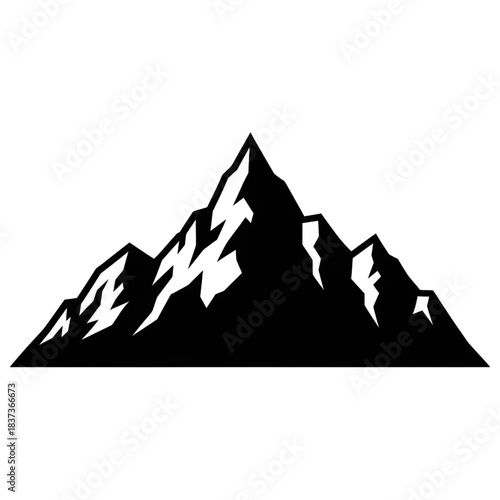 Black and White Mountain Peak Silhouette: Graphic Icon
