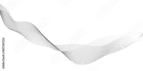 Minimalist abstract wave line background evoking Smoothness, abstract wave line vector illustration modern gradient white background with grey wavy lines.