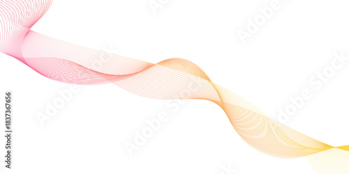 abstract pink and yellow curved lines in White Background, exhibiting a dynamic and harmonious composition against, flowing firefly dots create a vibrant wave line pattern.