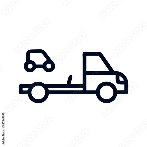 Tow truck with a small car being towed in a minimalist icon design  