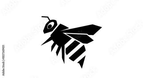 Black and white bee illustration on white background vector design