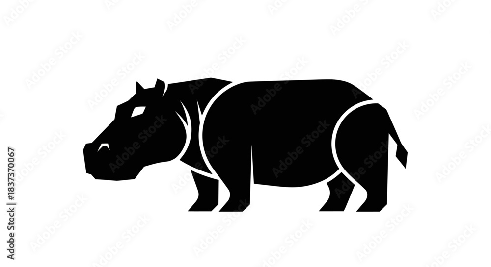 Obraz premium Black and white hippopotamus silhouette graphic design illustration