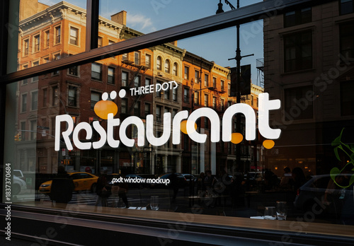Rerstaurant glass window logo design mockup