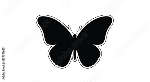 A simple black and white illustration of a butterfly with a white outline