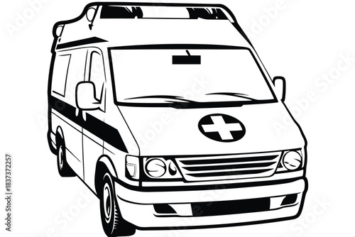 Isolated Black Ambulance Silhouette, Emergency Vehicle, Medical Care, Star Of Life Emblem