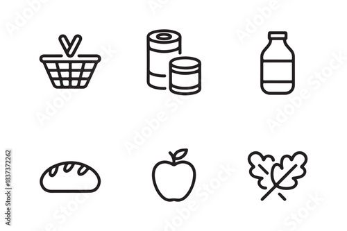 Simple grocery icons representing shopping and food items