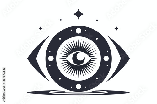 Symbolic Eye with Rays, Universe, Stars, and Water; Mystic Vision