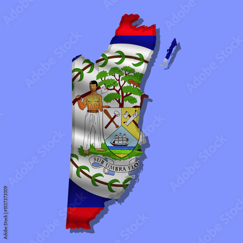 Vector flag Belize in the form of a map