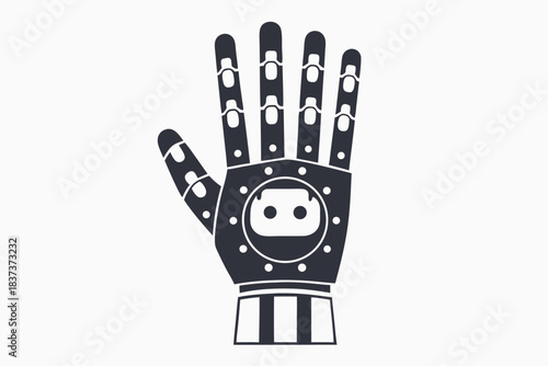 Dark Blue Mechanical Robot Hand Silhouette Isolated on White Background Open Palm Shape
