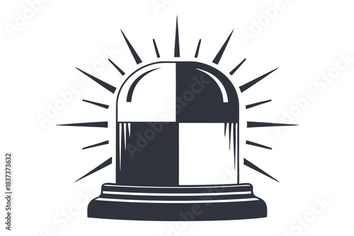 Silhouette Icon of Siren with Alert Rays, Emergency Warning Light Illustration, Flat Style