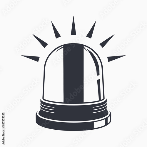 Black and White Siren with Light Rays, Emergency Beacon, Isolated, Warning Symbol