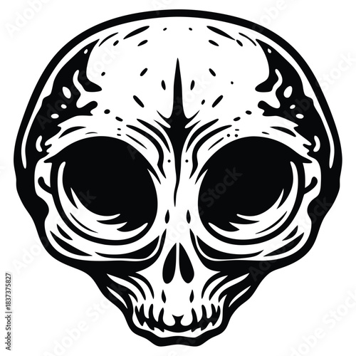 Creepy Skull Outline, Human Cranium, Monochrome Death Anatomy, Head Bone Structure Isolated
