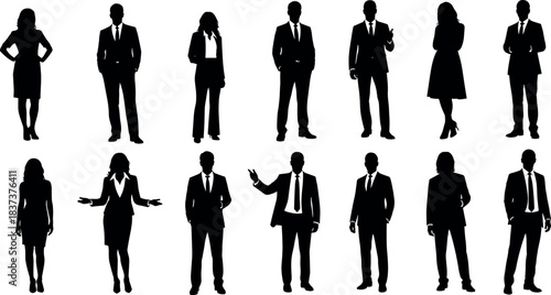 Elegant black and white vector illustration of professional waiters in tuxedos serving wine and champagne at upscale fine dining event.