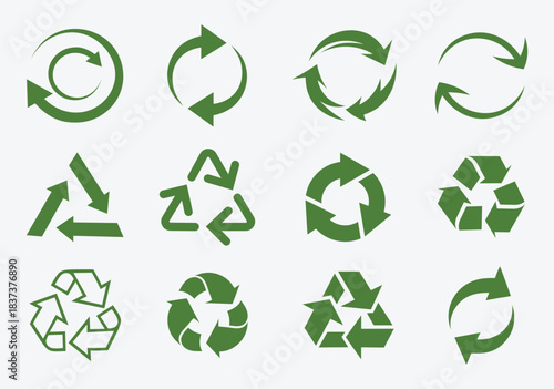 Green Recycling Symbols and Circular Arrows Collection
