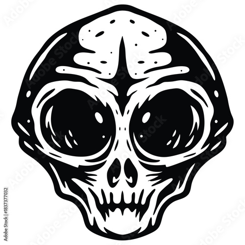 Alien Head Illustration, Sketch Style, Extraterrestrial Being, Isolated on Cream Background