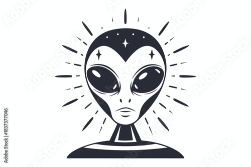 Isolated Alien Face, Extraterrestrial Creature Head, Scifi Icon, Big Eyes, Navy Blue