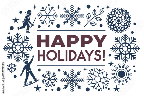 Happy Holidays Vector Icon Snowflake Background Elegant Crystalline Lettering Badge