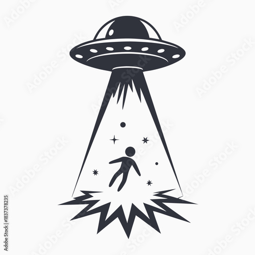 Silhouette UFO Abduction with Human Figure and Explosion with Starry Background