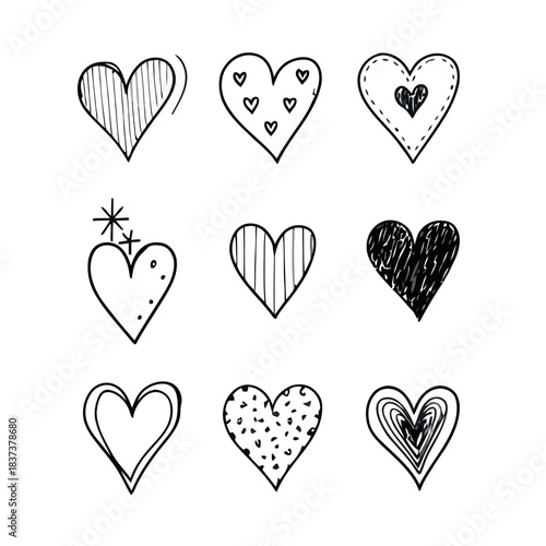 Vintage Doodle Heart Icons