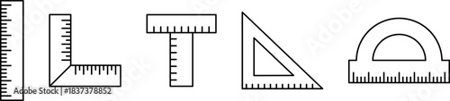Rulers and protracters line icons