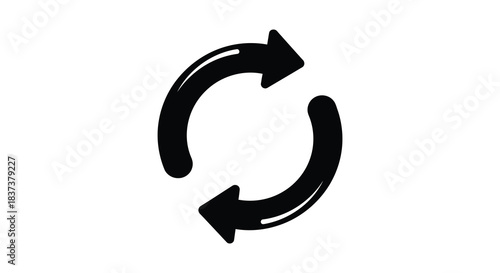 A circular arrow symbol in black representing a cycle or rotation silhouette