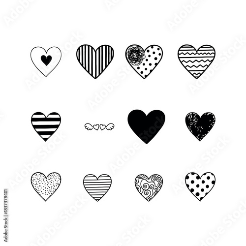 Doodle Style Heart Vector Set