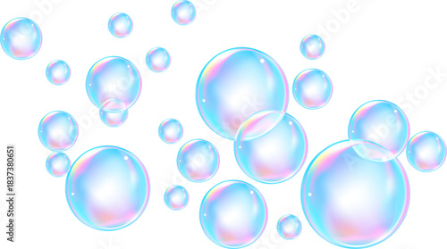 Blue fizzy air and water bubbles with sparkling collagen effect on light background.