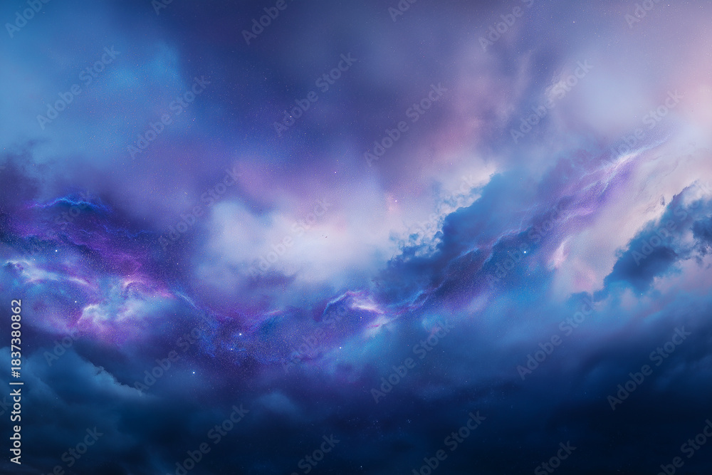 Obraz premium Night sky features a mesmerizing Milky Way galaxy with brilliant stars and colorful hues, capturing the essence of cosmic wonder and the beauty of the universe