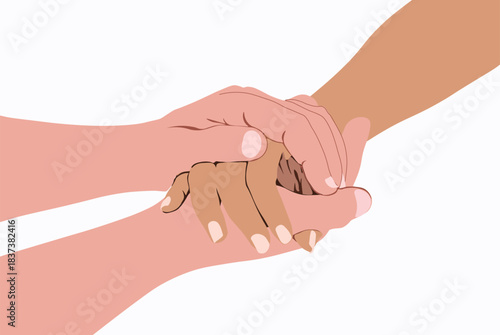 A man's hand tightly holds a girl's tiny hand..eps