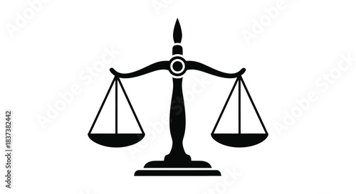 A black scale of justice with balanced pans a striking silhouette