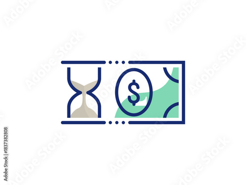 time is money icon vector, flat style hourglass and money cash concept, saving money management symbol